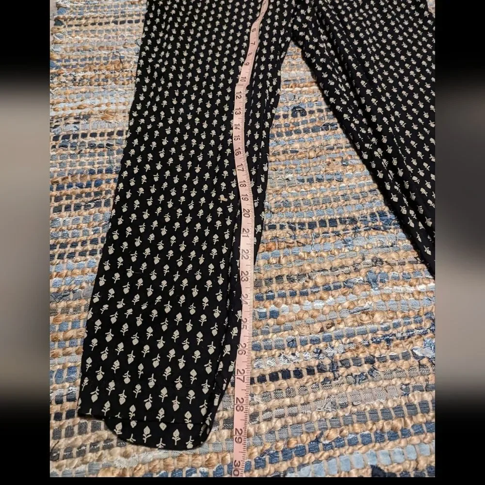 Lucky Brand Jumpsuit M Black Tan Ditzy Floral Pattern Pull On Pockets